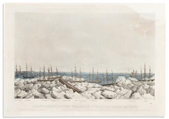 (WHALING.) J.H. Buffords, lithographers. Group of 3 prints depicting the Abandonment of the Whalers in the Arctic Ocean, Sept. 1871.